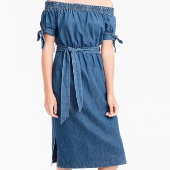 J.Crew Cotton Off Shoulder Elastic Waist Midi Summer Dress Size 2 - Picture 1 of 10